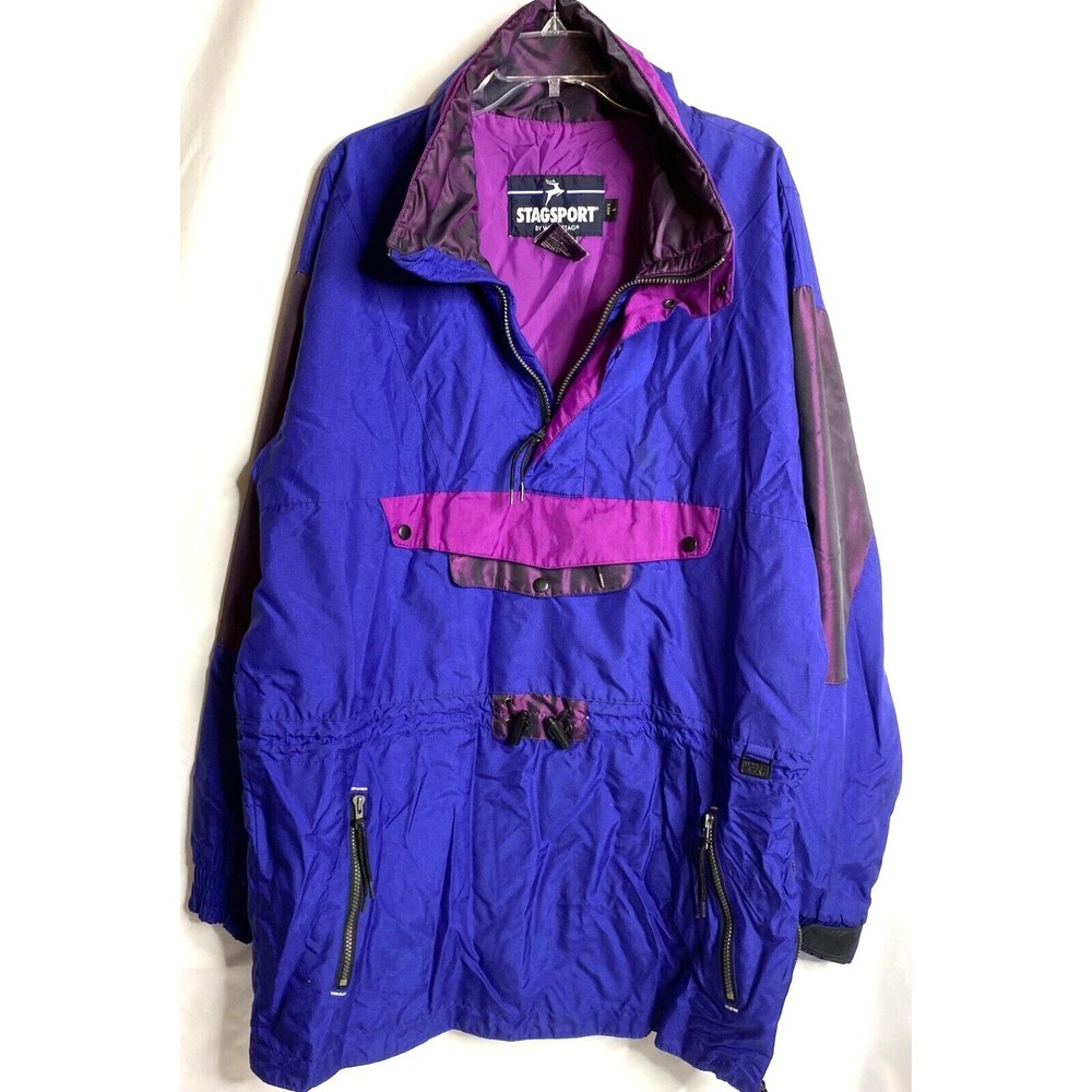 Vintage Stagsport White Stag Blue Purple Pullover Windbreaker Large WPL 874